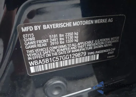 2016 BMW 535I из США, поврежденный, VIN WBA5B1C57GG129879